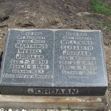 JORDAAN Marthinus Wessel 1870-1941 &amp; Willemina Elizabeth BOSHOFF 1879-1957