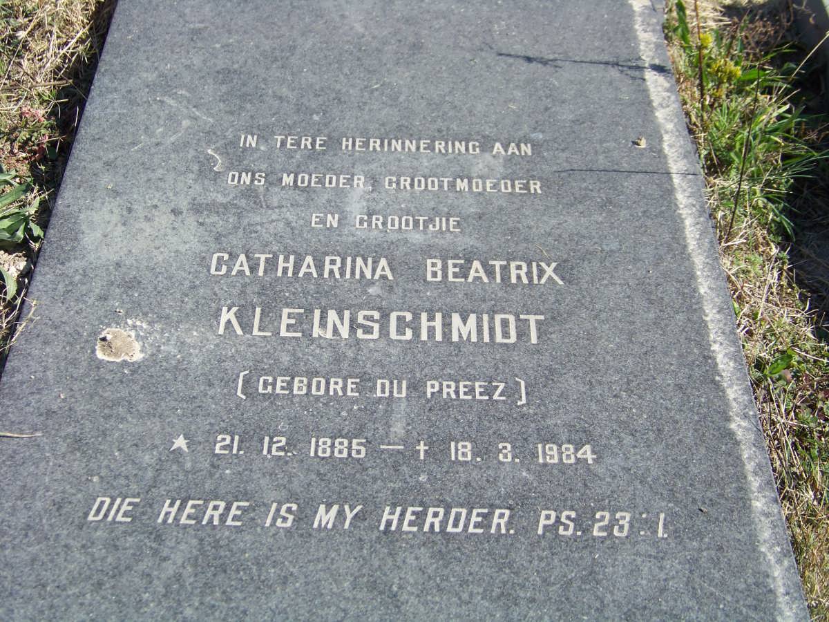 KLEINSCHMIDT Catharina Beatrix nee DU PREEZ 1885-1984