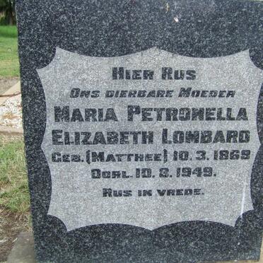 LOMBARD Maria Petronella Elizabeth nee MATTHEE 1869-1949