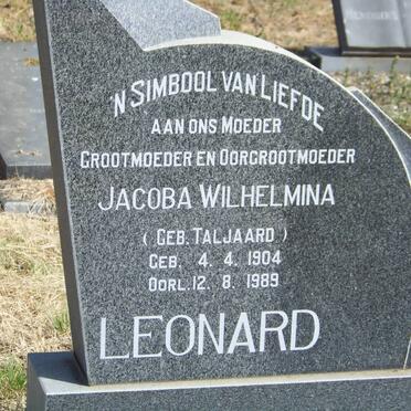 LEONARD Jacoba Wilhelmina nee TALJAARD 1904-1989