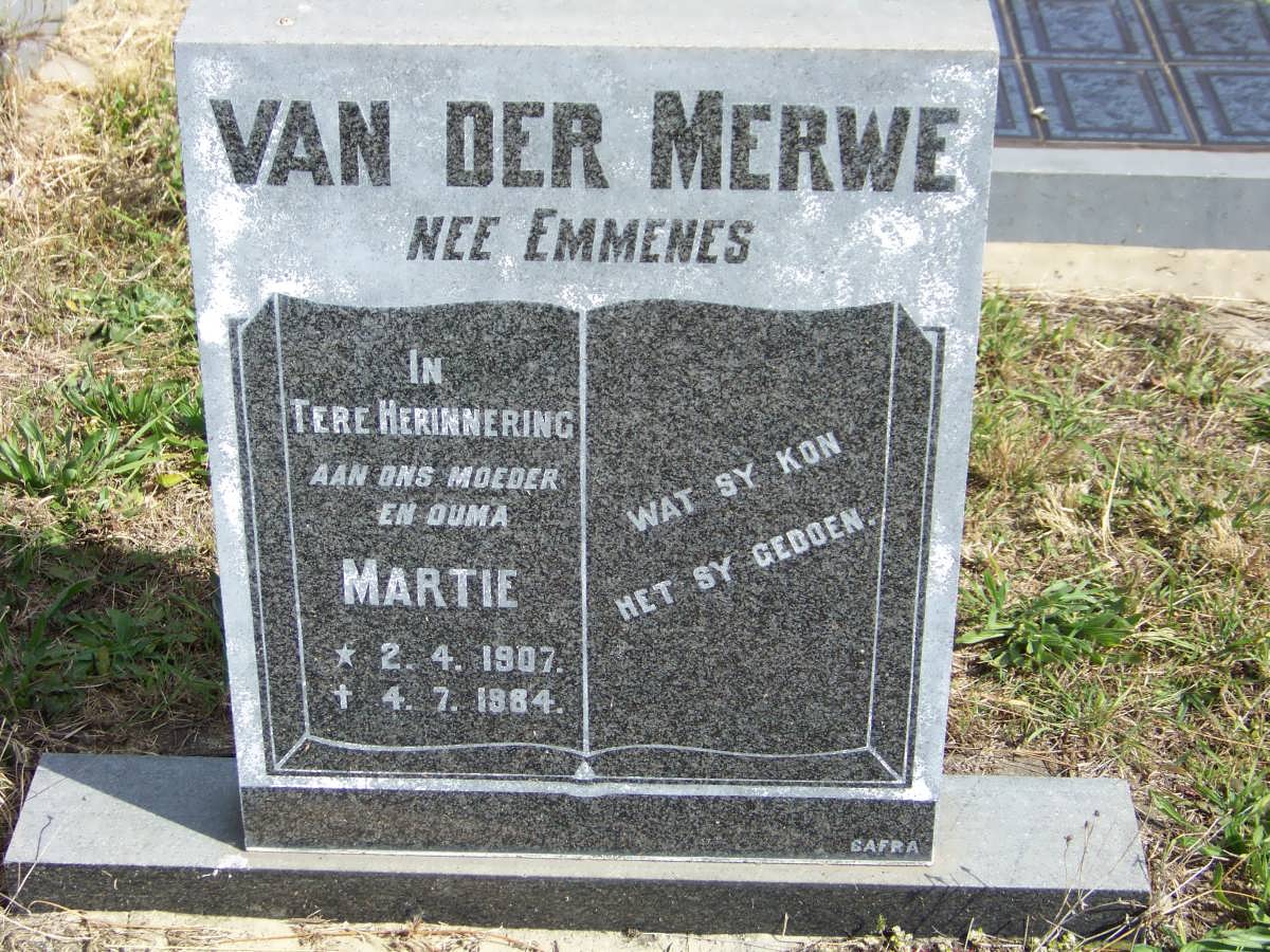 MERWE Martie, van der nee EMMENES 1907-1984