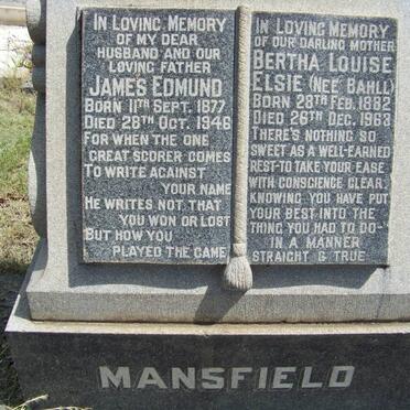 MANSFIELD James Edmund 1877-1946 &amp; Bertha Louise Elsie BAHLL 1882-1963