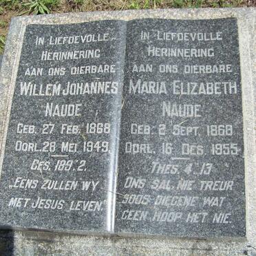 NAUDE Willem Johannes 1868-1949 &amp; Maria Elizabeth 1868-1955