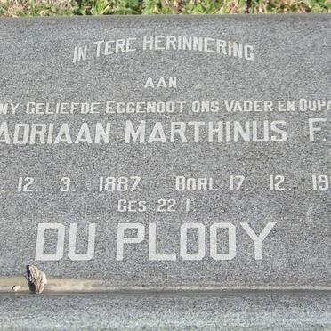 PLOOY Adriaan Marthinus F., du 1887-1965