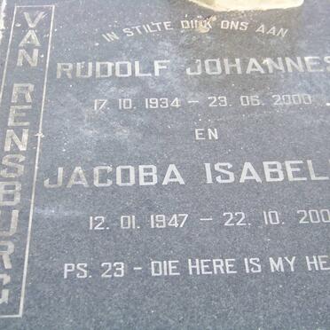 RENSBURG Rudolf Johannes, van 1934-2000 &amp; Jacoba Isabella 1947-2003