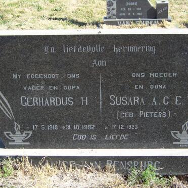 RENSBURG Gerhardus H., Janse van 1918-1982 &amp; Susara A.C.E. PIETERS 1923-
