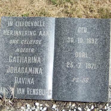 RENSBURG Nicolaas Martinus, Jansen van 1889-1969 &amp; Catharina Johagamina Davina 1892-1971