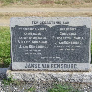 RENSBURG Willem Abraham, Janse van 1869-1948 &amp; Corolina Elizabeth Maria V.D. VYVER 1871-1955