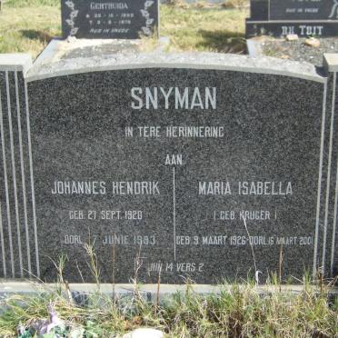 SNYMAN Johannes Hendrik 1920-1993 &amp; Maria Isabella KRUGER 1926-2001