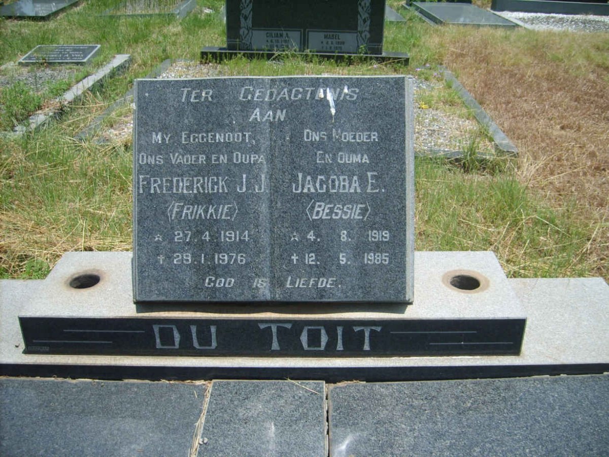 TOIT Frederick J.J., du 1914-1976 &amp; Jacoba E. 1919-1985