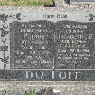 TOIT Petrus Johannes, du 1912-1959 &amp; Elizabeth C.P. BOTHMA 1909-1994