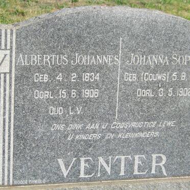 VENTER Albertus Johannes 1834-1906 &amp; Johanna Sophia GOUWS 1843-1902