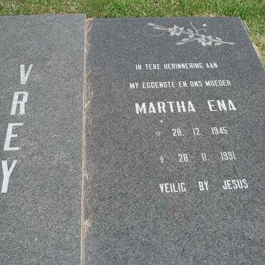 VREY Petrus Jacobus 1933-1996 &amp; Martha Ena 1945-1991 