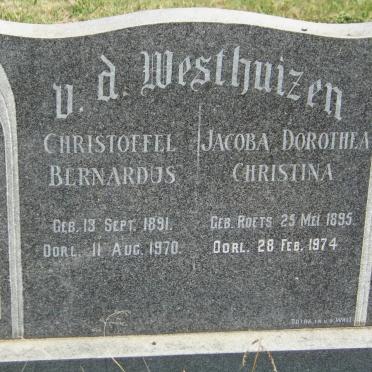 WESTHUIZEN Christoffel Bernardus, v.d. 1891-1970 &amp; Jacoba Dorothea Christina ROETS 1895-1974