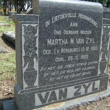 ZYL Martha M., van nee V. RENSBURG 1883-1953