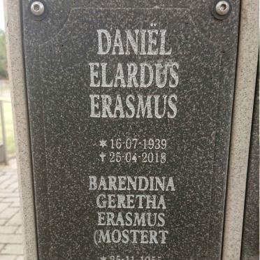 ERASMUS Daniël Elardus 1939-2018 &amp; Barendina Geretha MOSTERT 1955-