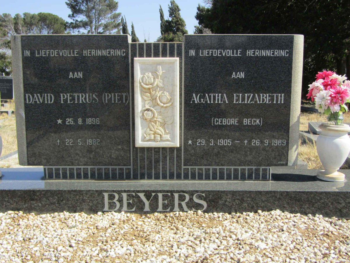 BEYERS David Petrus 1896-1982 &amp; Agatha Elizabeth BECK 1905-1989