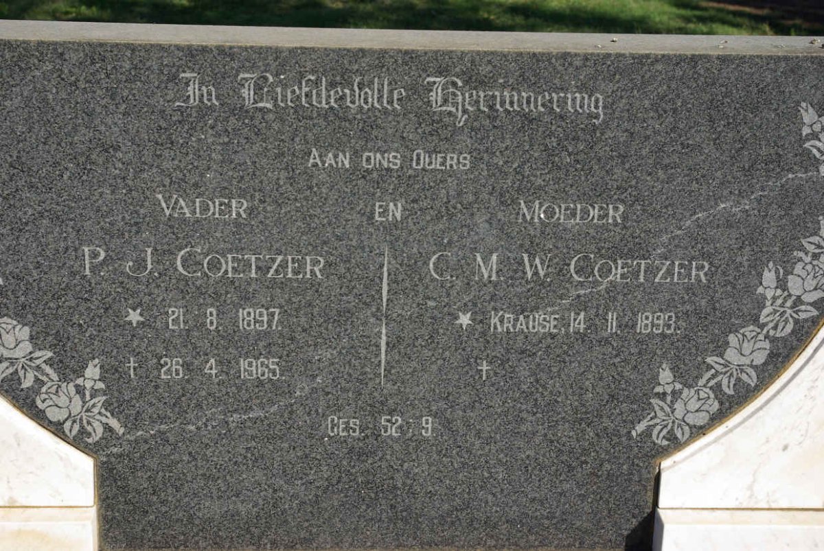 COETZER P.J. 1897-1965 &amp; C.M.W. KRAUSE 1893-