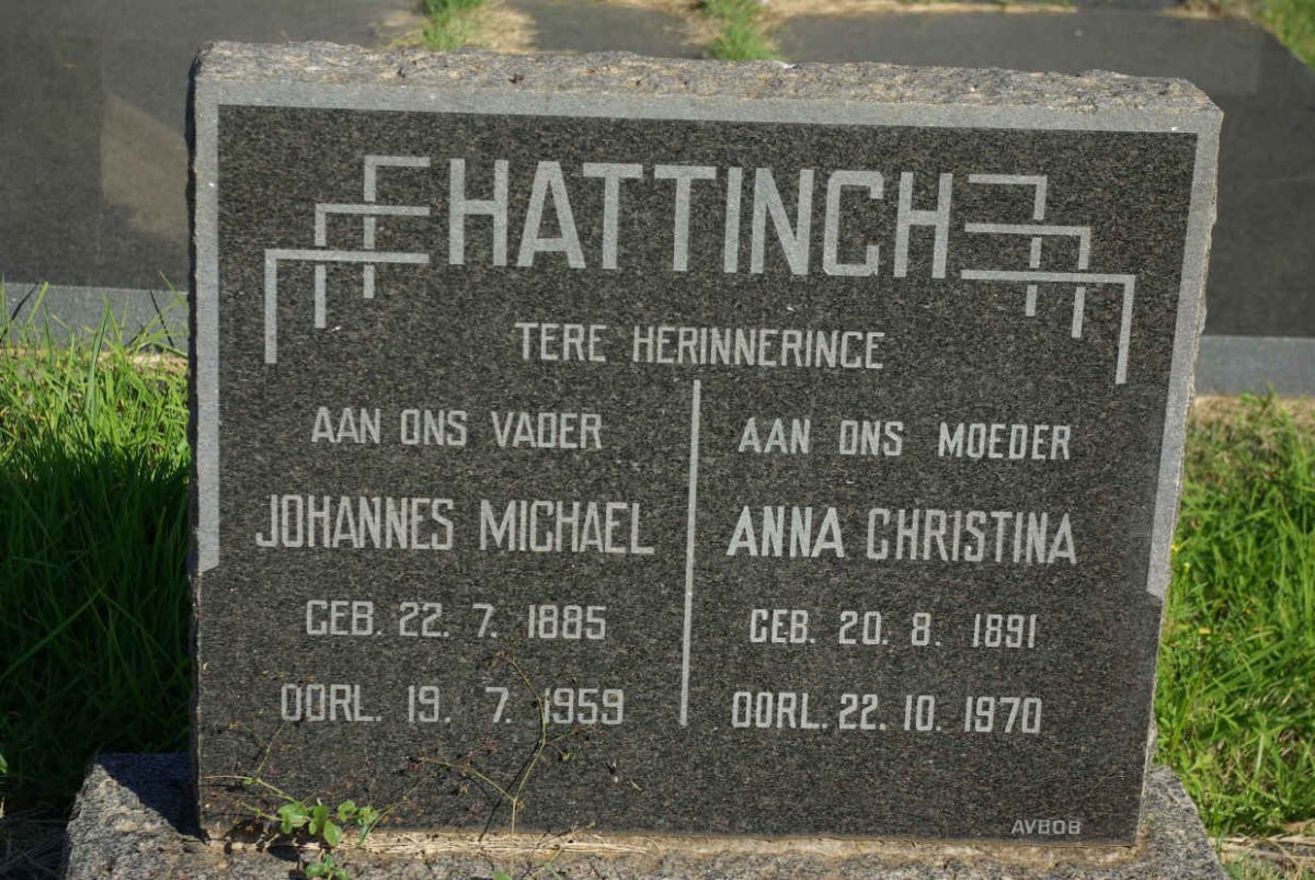 HATTINGH Johannes Michael 1885-1959 &amp; Anna Christina 1891-1970