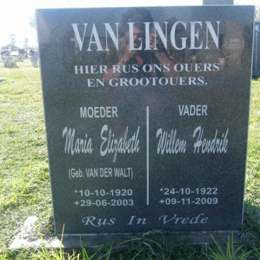 LINGEN Willem Hendrik, van 1922-2009 &amp; Maria Elizabeth VAN DER WALT 1920-2003