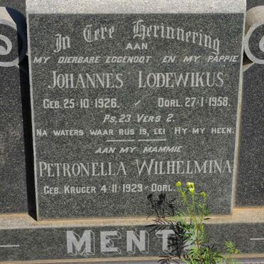 MENTZ Johannes Lodewikus 1926-1958 &amp; Petronella Wilhelmina KRUGER 1929-