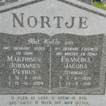 NORTJE Marthinus Johannes Petrus 1926-2004 &amp; Francina Jacoba STROEBEL 1933-1991