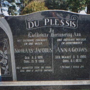 PLESSIS Nicolaas Jacobus, du 1891-1968 &amp; Anna Gouws MAREE 1900-1970