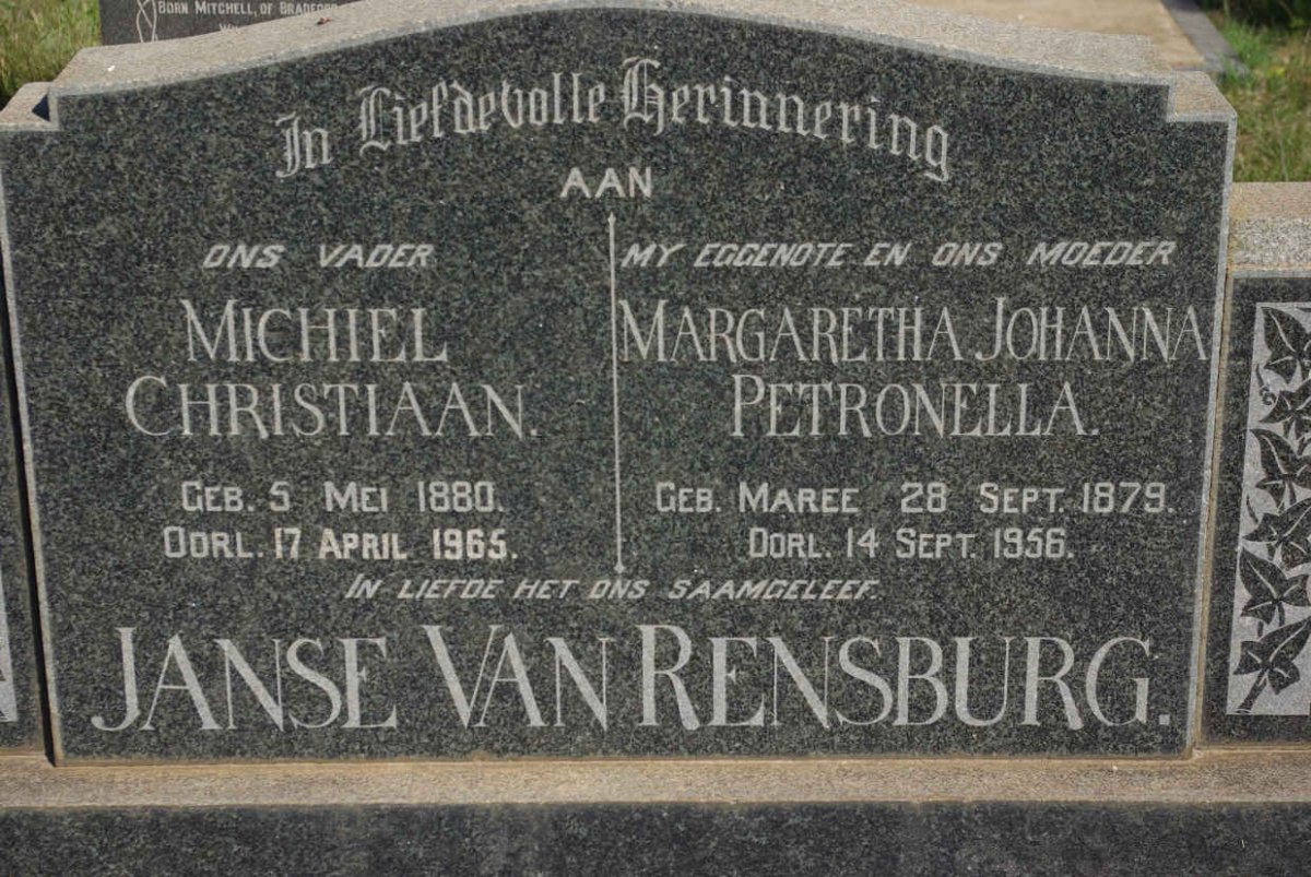 RENSBURG Michiel Christiaan, Janse van 1880-1965 &amp; Margaretha Johanna Petronella MAREE 1879-1956