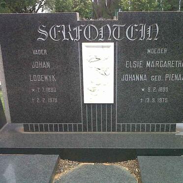 SERFONTEIN Johan Lodewyk 1890-1978 &amp; Elsie Margaretha Johanna PIENAAR 1898-1975