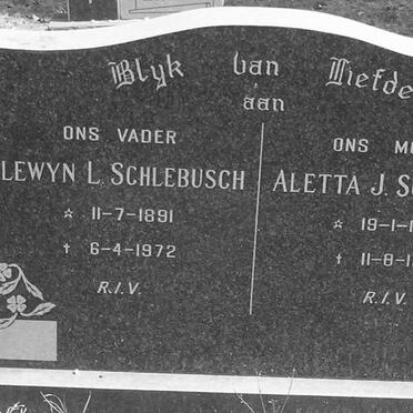 SCHLEBUSCH Alewyn L. 1891-1972 &amp; Aletta J. 1903-1967