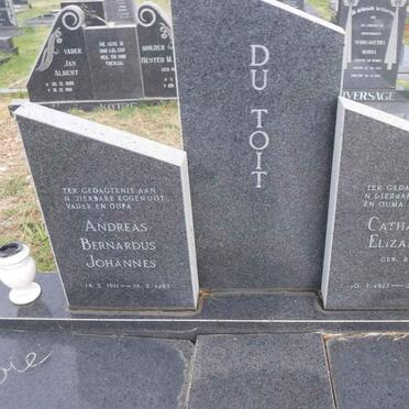 TOIT Andreas Bernardus Johannes, du 1911 - 1983 en Catharina Elizabeth nee ROUX 1923 - 2010