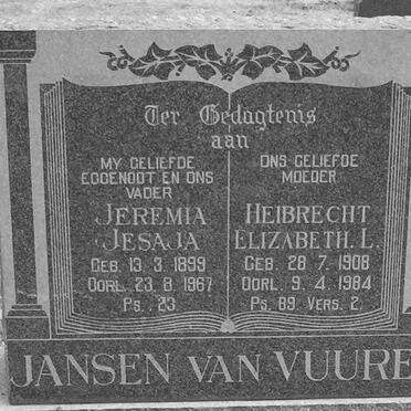 VUUREN Jeremia Jesaja, Jansen van 1899-1967 &amp; Heibrecht Elizabeth L. 1908-1984