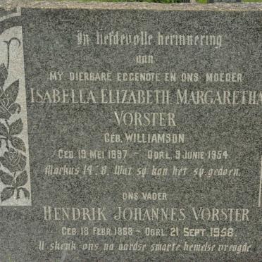 VORSTER Hendrik Johannes 1888-1958 &amp; Isabella Elizabeth Margaretha WILLIAMSON 1897-1954