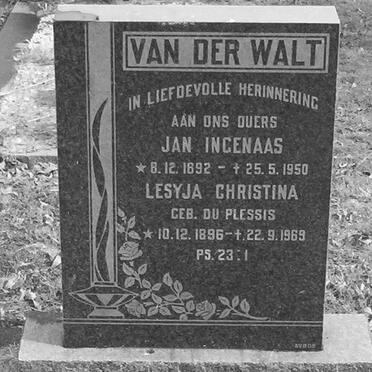WALT Jan Ingenaas, van der 1892-1950 &amp; Lesyja Christina DU PLESSIS 1896-1969