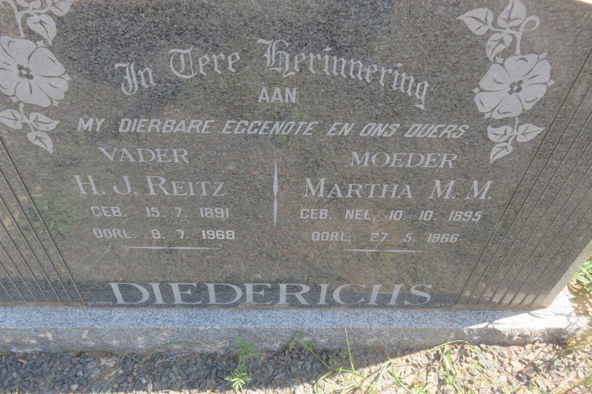 DIEDERICHS H.J. Reitz 1891-1968 &amp; Martha M.M. NEL 1895-1966