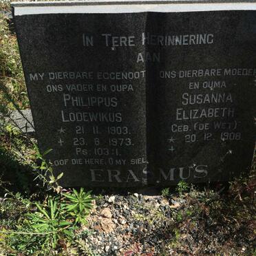 ERASMUS Philippus Lodewikus 1903-1973 &amp; Susanna Elizabeth DE WET 1908-