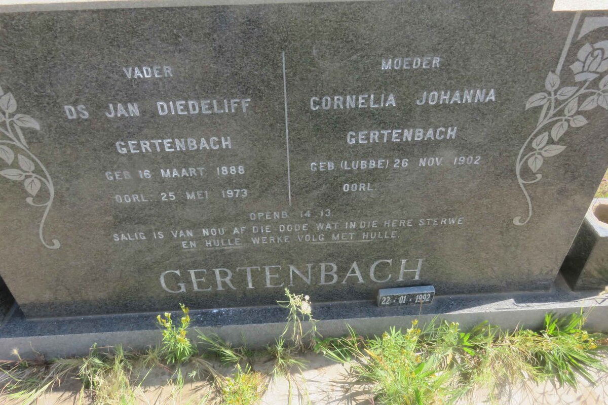 GERTENBACH Jan Diedeliff 1888-1973 &amp; Cornelia Johanna LUBBE 1902-1992