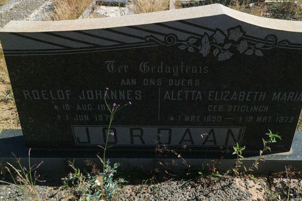 JORDAAN Roelof Johannes 1898-1970 &amp; Aletta Elizabeth Maria STIGLINGH 1890-1979
