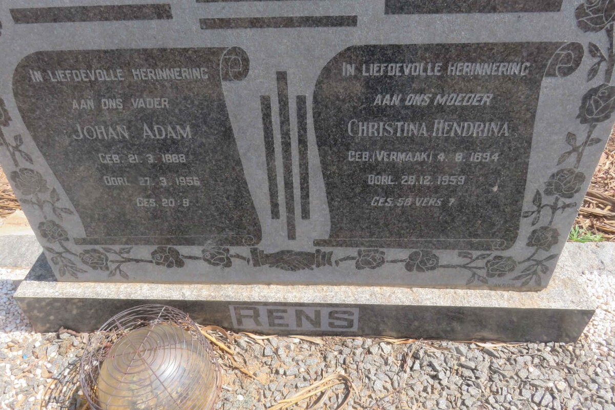 RENS Johan Adam 1888-1956 &amp; Christina Hendrina VERMAAK 1894-1959