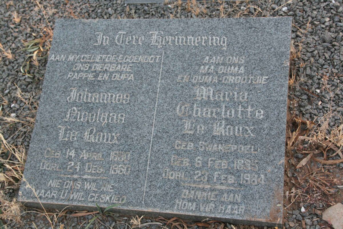 ROUX Johannes Nicolaas, le 1890-1960 & Maria Charlotte SWANEPOEL 1895-1984 _2