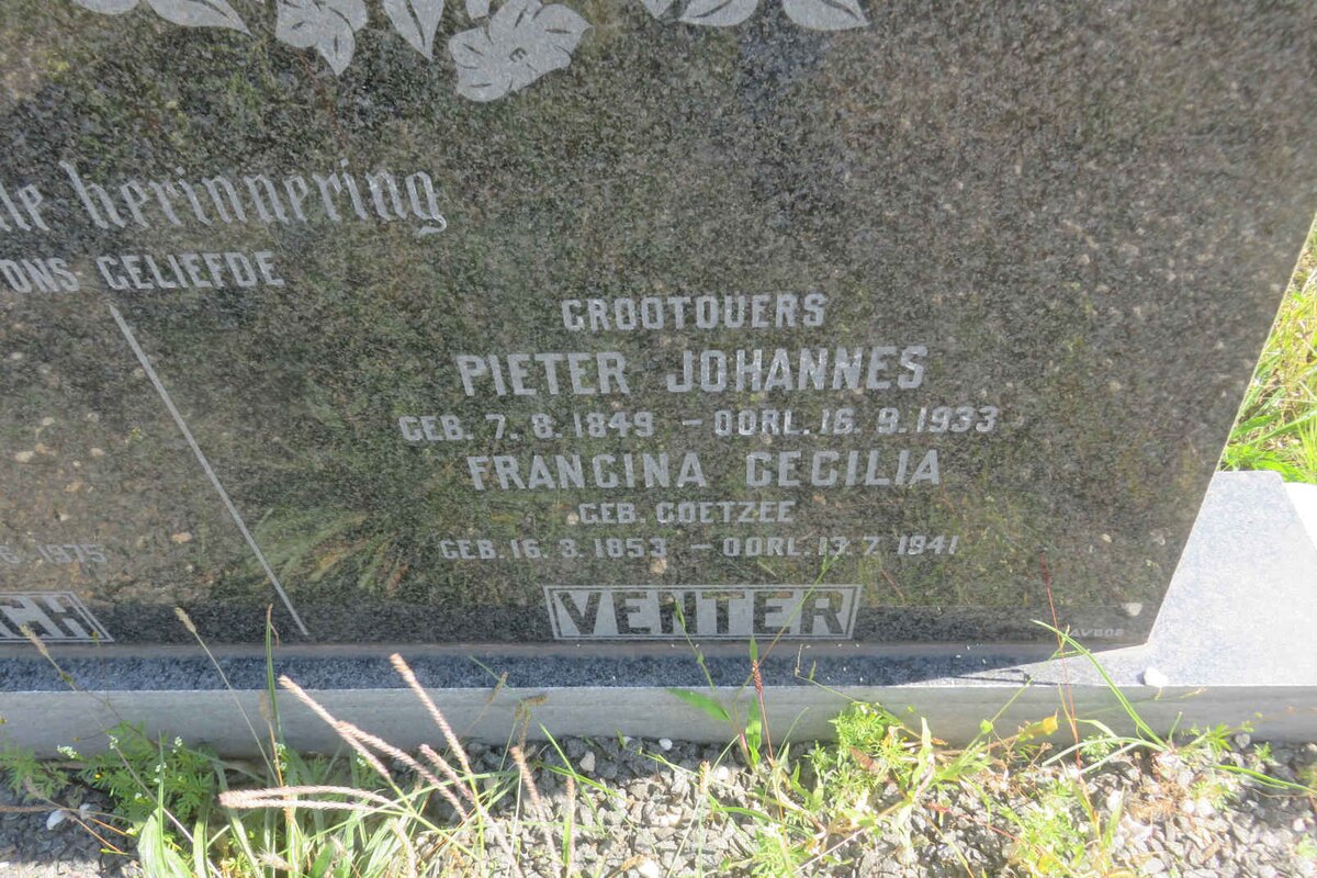 VENTER Pieter Johannes 1849-1933 &amp; Francina Cecilia COETZEE 1853-1941