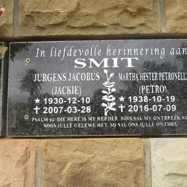 SMIT Jurgens Jacobus 1930-2007 &amp; Martha Hester Petronella 1938-2016