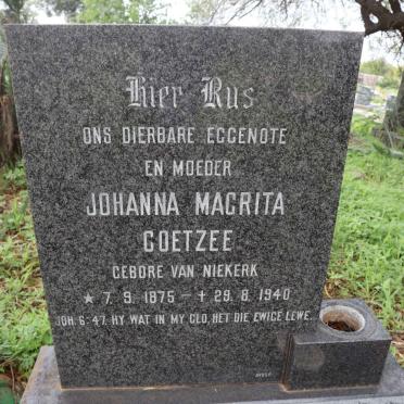 COETZEE Johanna Magrita nee VAN NIEKERK 1875-1940