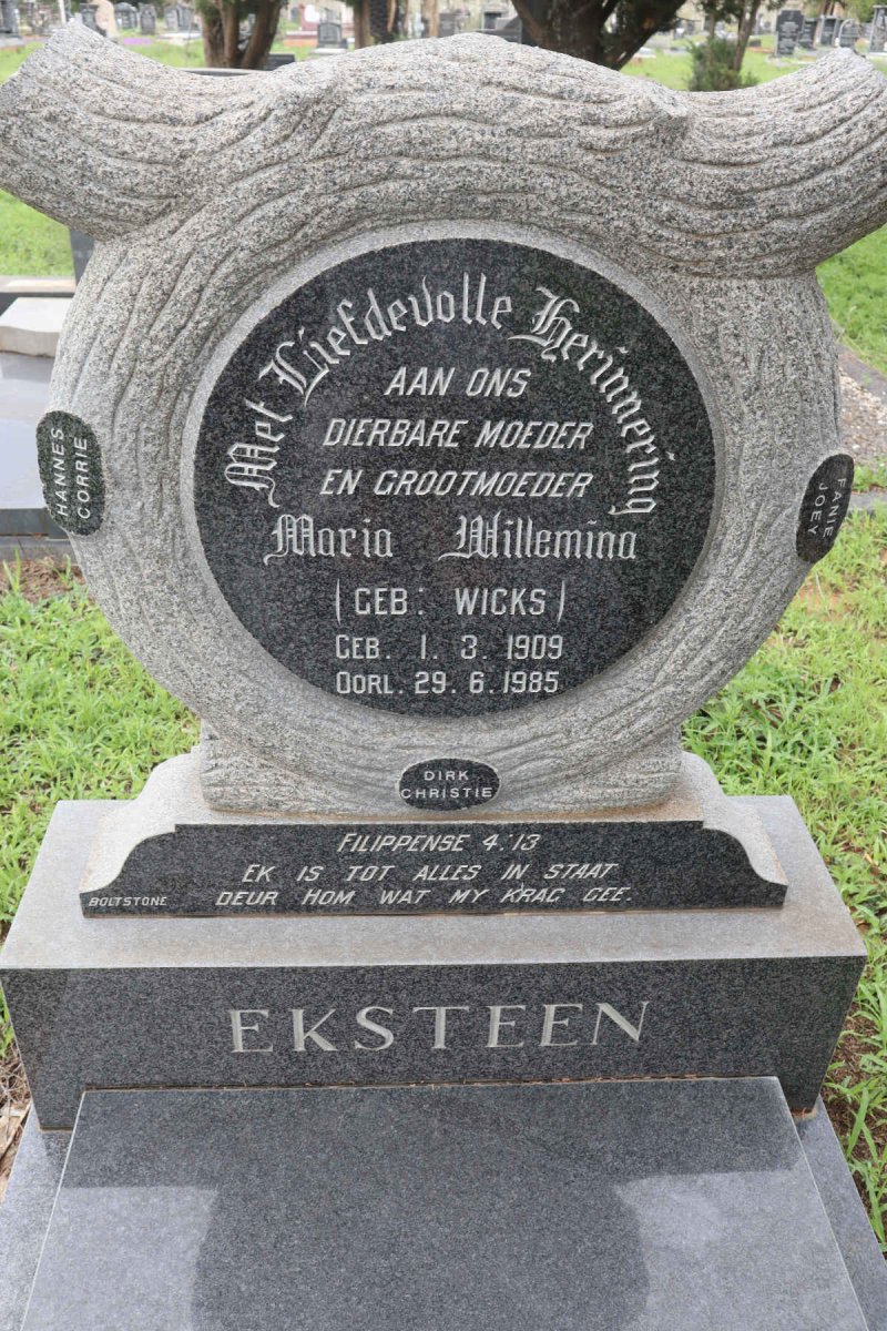 EKSTEEN Maria Willemina nee WICKS 1909-1985