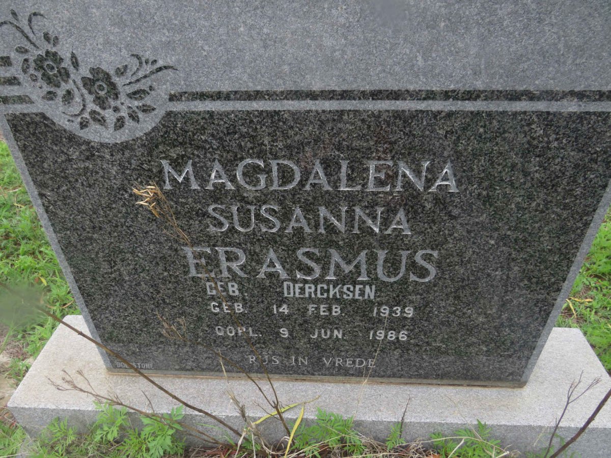 ERASMUS Magdalena Susanna nee DERCKSEN 1939-1986