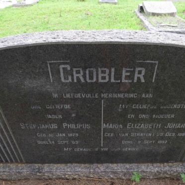 GROBLER Stephanus Philipus 1879-1963 &amp; Maria Elizabeth Johanna VAN STRATEN 1886-1957