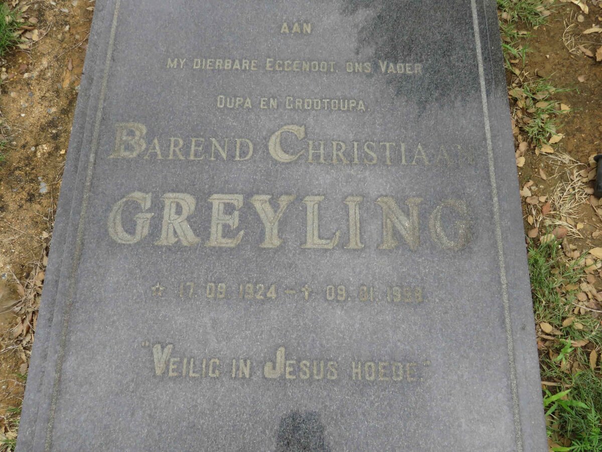 GREYLING Barend Christiaan 1924-199?