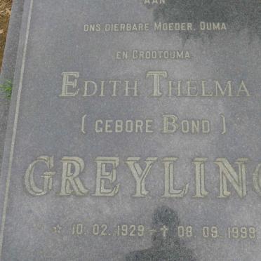 GREYLING Edith Thelma nee BOND 1929-1999