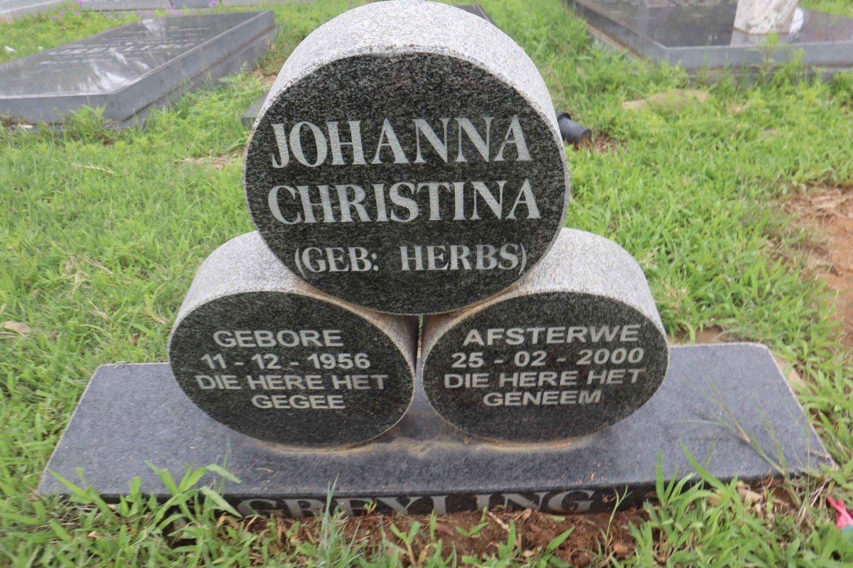 GREYLING Johanna Christina nee HERBS 1956-2000