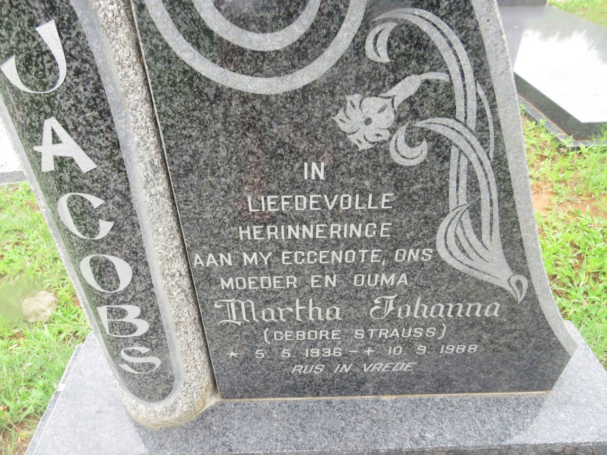 JACOBS Martha Johanna nee STRAUSS 1936-1988
